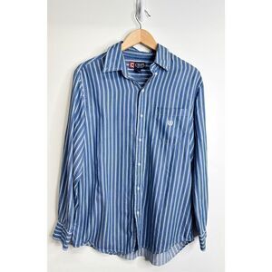 Chaps Shirt Mens Casual Button Down Long Sleeve Striped Blue/White Size Medium L